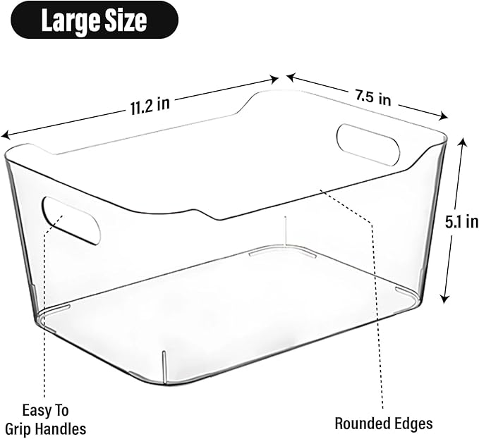 Clear Plastic Storage Bins for Kitchen Organization or Pantry Organizers and Storage, Freezer Fridge Organizer Containers Bin for Organizing Refrigerator Closet Cabinet Organizers