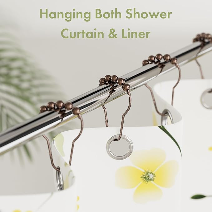 Amazer Shower Curtain Hooks, Decorative Bronze Shower Curtain Hooks,Stainless Steel Rust-Resistant Shower Hooks for Curtains-Set of 12