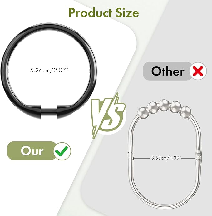 Amazer Shower Curtain Hooks Rings, 24 Pcs Black Shower Curtain Hooks, O Shape Shower Curtain Rings, Easy to Snap Closure Plastic Shower Hooks for Shower Curtain and Liner Bathroom