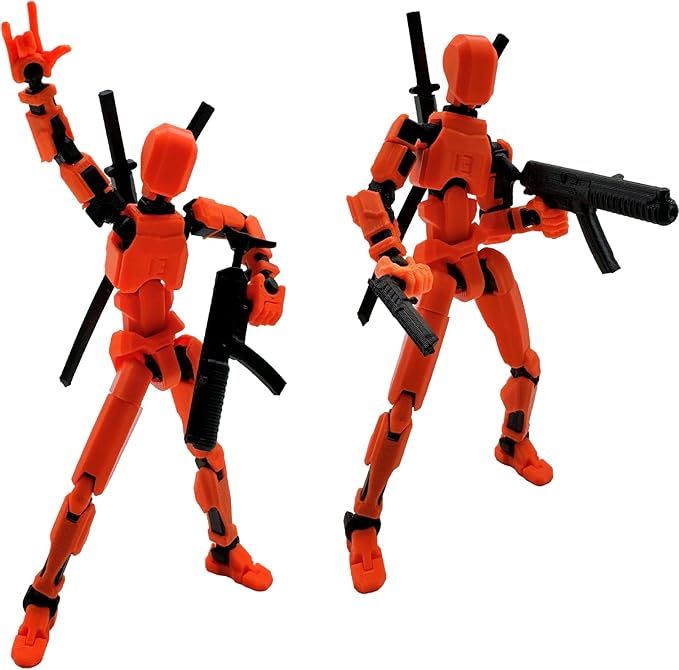 (Assembly Completed) 3D Printed Figure 5.54-inch Dummy13 with Weapon Expansion Set, Full Body Mechanical Movable Toy, Desk Decoration. (Orange)