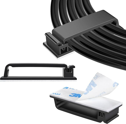 XHF 40 PCS Self Adhesive Cable Clips(XL) Black,Wire Clips Cable Management Wire Organizer Cord Holder for Under Desk, Car, Wall, TV PC Ethernet Cable