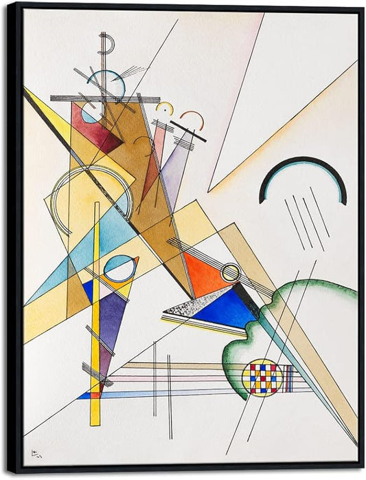 Wieco Art Large Framed Canvas Wall Art Gewebe 1923 by Wassily Kandinsky Classic Abstract Famous Paintings Reproductions for Home Decoration Office decorationsand
