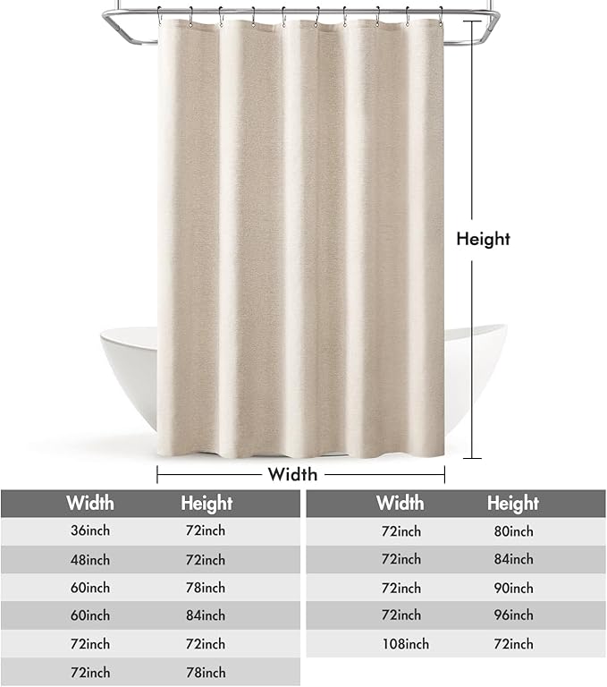 MIULEE Linen Shower Curtain with 10 Metal Hooks Modern Heavy Duty Washable Beige Fabric Curtain Set Waterproof Neutral Thick Cloth Shower Curtains for Bathroom Bathtub Washable, W60*L72, Cream