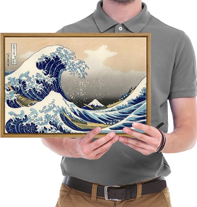 Wieco Art Framed Art Great Wave of Kanagawa Katsushika Hokusai Giclee Canvas Prints Wall Art Abstract Seascape Paintings for Home Living Room Decorations