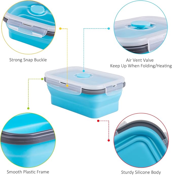 Collapsible Food Storage Containers with Airtight Lid, 16.9 oz, Small Kitchen Stacking Silicone Collapsible Meal Prep Container Set for Leftover, Microwave Freezer Dishwasher Safe, 4 Colors, Set of 4