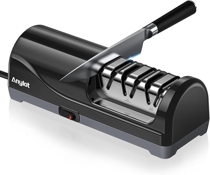 Electric Knife Sharpener for Kitchen Knives, 3-Stage Professional Knife Sharpening System with 100% Diamond Abrasives, 20° Precision Knife Sharpening Angle Guide, afilador de cuchillos electrico