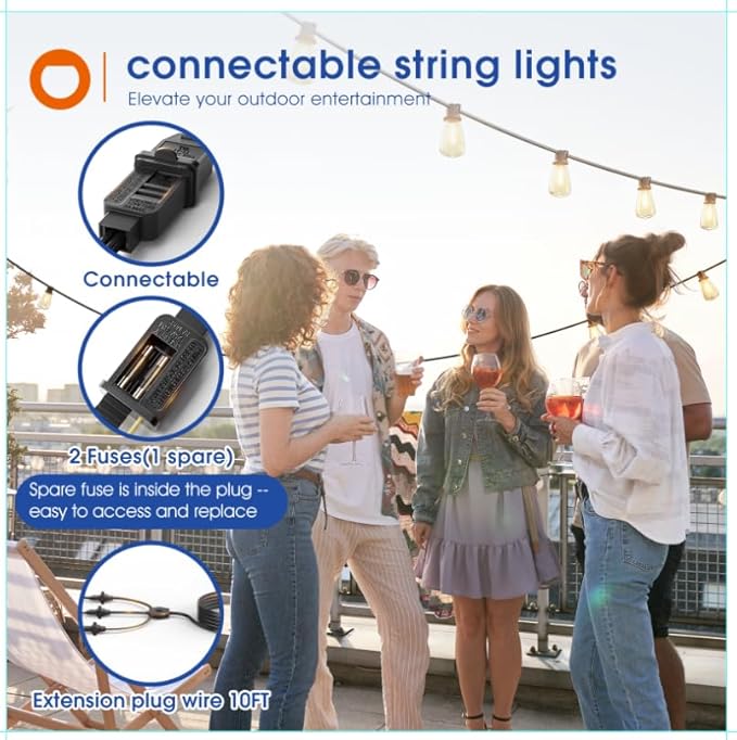 addlon 100FT(50FT*2) LED Outdoor String Lights Waterproof Patio Lights with Shatterproof ST38 Replaceable Bulbs, Dimmable Outside Hanging Light Connectable for Porch, Backyard, 2200K