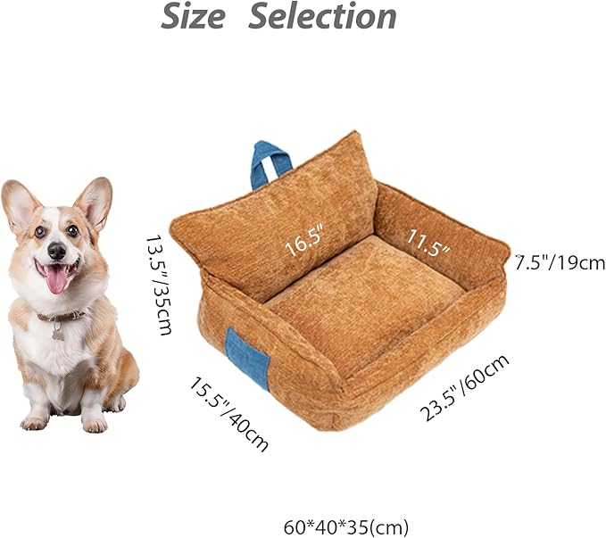 Small Dog Bed, Washable Pet Bed with Removable Cover, with Sides, Carry Handle & Side Pockets .Plush Chenille Orthopedic Pet Bed Couch for Small Breed Dogs & Cats .Calming