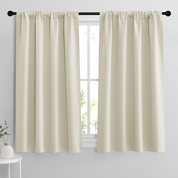 RYB HOME Blackout Curtains for Living Room Thermal Insulated Privacy Solar Drapes for Kids Bedroom Cafe Bathroom, 42 inch Width x 54 inch Length, Beige, 2 Panels
