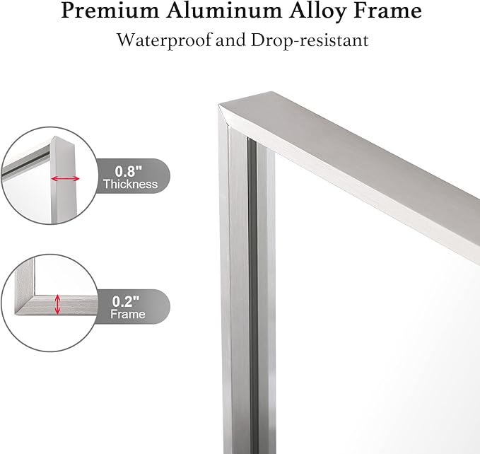 20x36 Inch Silver Bathroom Mirror - Copper-Free Mirror, Aluminum Alloy Frame Vanity Rectangle Wall Mounted Modern Mirror for Bedroom/Living Room/Porch Horizontal or Vertical