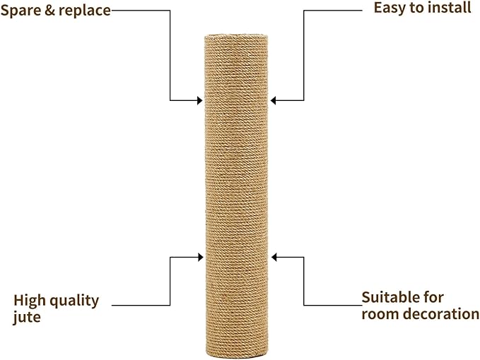 Fhiny 2PCS Cat Scratching Post Replacement 15" Natural Jute Spare Extension Scratch Post for Cats Tree DIY Craft Refill Pole Parts Hemp Rope Scratcher Climbing Perch
