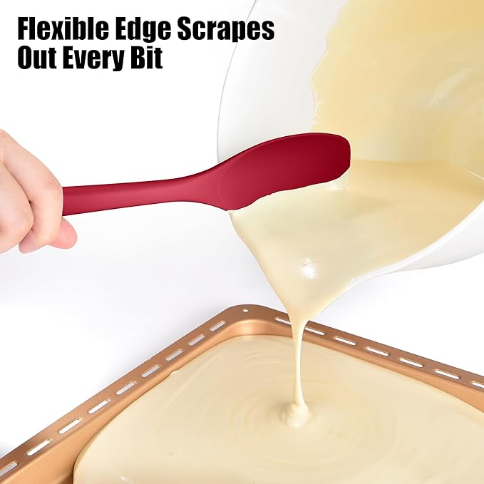 Doosu Silicone Spoon Spatula, 600ºF Heat-Resistant Food Grade Rubber Spoonula with Seamless Design, Non-Stick Flexible Scraper Kitchen Cooking Spoon Baking Tool for Mixing, Scraping (Red)