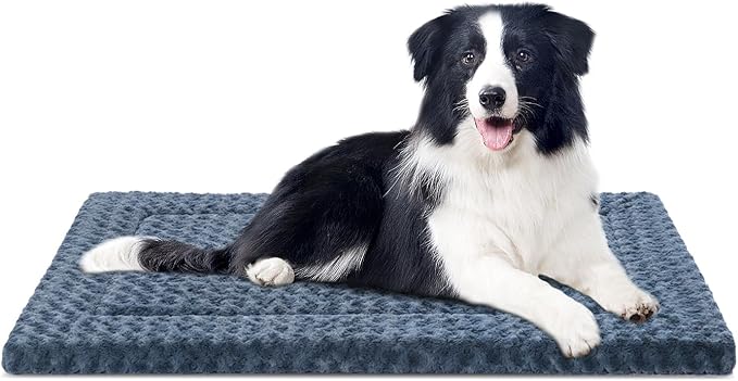 Dog Bed Mat Washable Reversible Dog Crate Pad Soft Fluffy Pet Kennel Beds with Anti-Slip Bottom Dog Cat Sleeping Mattress for Medium Large Dogs, 35x22x1.5 Inch, Gray