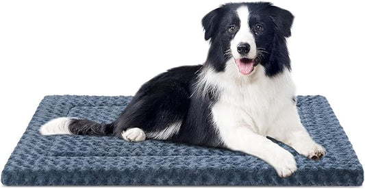 Dog Bed Mat Washable Reversible Dog Crate Pad Soft Fluffy Pet Kennel Beds with Anti-Slip Bottom Dog Cat Sleeping Mattress for Medium Large Dogs, 35x22x1.5 Inch, Gray