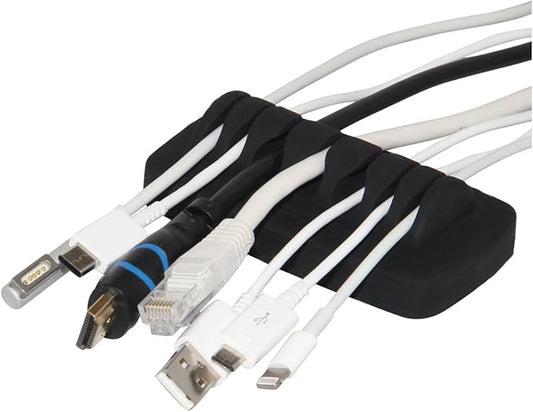 Heaviest Cable Organizer on The Market! Compact and Weighted Desktop Cord Holder and Cable Organizer, Eco-Friendly Silicone, No Bad Smell, Bundled with 4 Reusable Cable Ties! (Black)