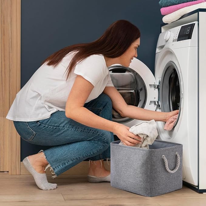 TheWarmHome Storage Basket for Organizing - 16x12x12 inch 3 Pack Fabric Storage Cubes, Cube Storage Bin for Shelves Closet Organizer Cloth Gift Toy (Grey)