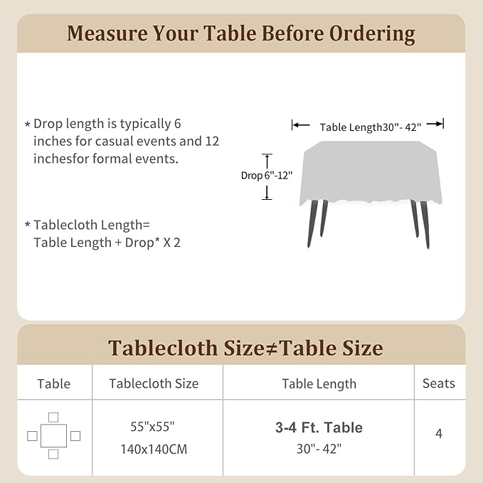 Textured Table cloth for Rectangle table, Heavy Duty Farmhouse Tablecloth Solid Cotton Linen Waterproof Wrinkle Free Burlap Tables Cover for Kitchen Dining,Party, Light Grey 55''x55'',4 Seats