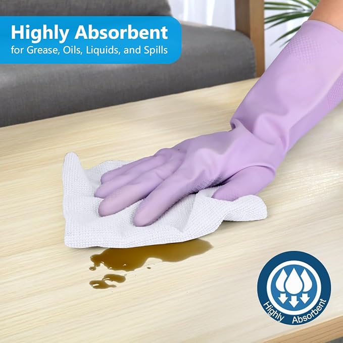 GLIMGLINT Microfiber Cleaning Cloth, 100 Pack Shop Towels, Lint-Free, Ultra Absorbent Reusable or Disposable Microfiber Cloths for Kitchen, Car, Cleaning Rags, 11" x 9", White