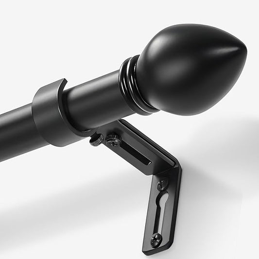 Curtain Rods for Windows 16 to 48 inches, Curtain Rod Max Adjustable Length to 60 in, Drapery Rod 1 inch Diameter with Modern Knobs Finials (Black, 16" to 48" - Set of 1)