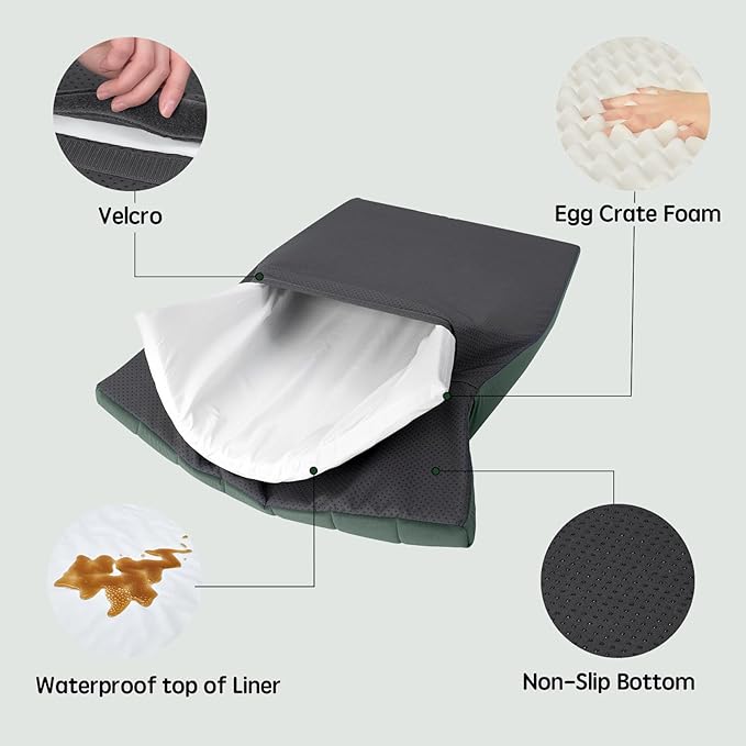 BALANCE Dog Crate Bed, Orthopedic Dog Bed Pad with Waterproof Liner, Washable Crate Foam Pet Mat for Large, Medium, Puppy Dogs Breeds, Mint Leaf, 24"x18"x1.6"