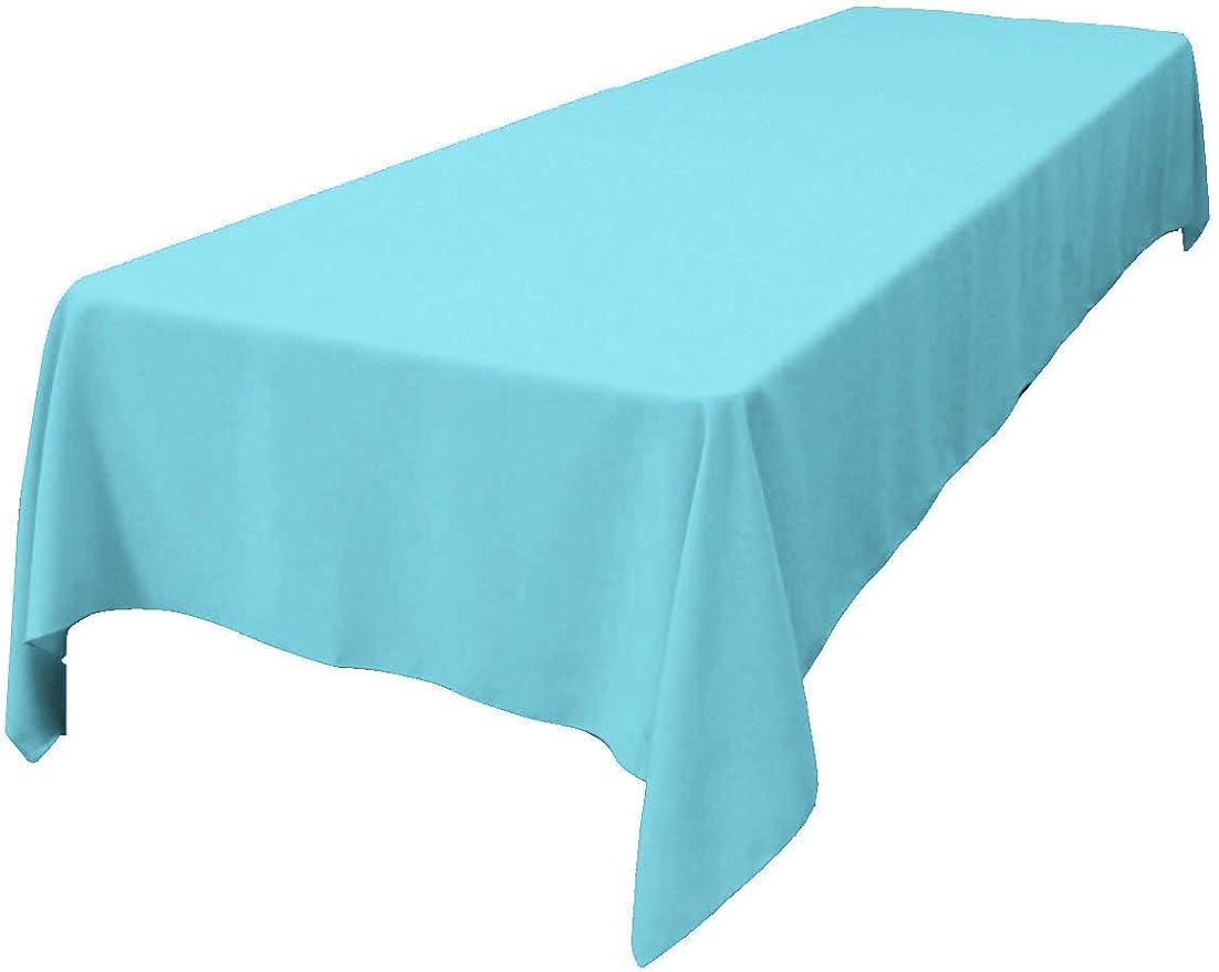 LA Linen Polyester Poplin Washable Rectangular Tablecloth, Stain and Wrinkle Resistant Table Cover 60x108, Fabric Table Cloth for Dinning, Kitchen, Party, Holiday 60 by 108-Inch, Turquoise Light