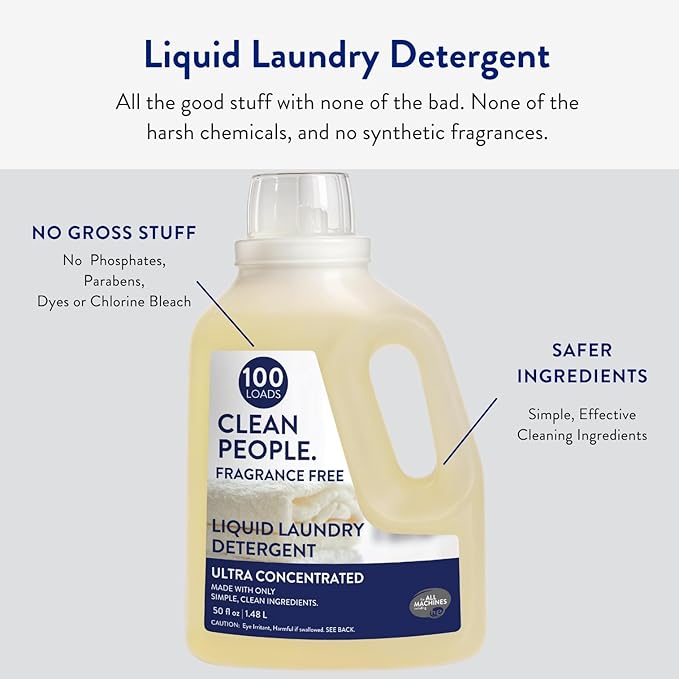 The Clean People Liquid Laundry Detergent - Recyclable Packaging, Stain Fighting - Ultra Concentrated, Laundry Soap - Fragrance Free, 200 Loads