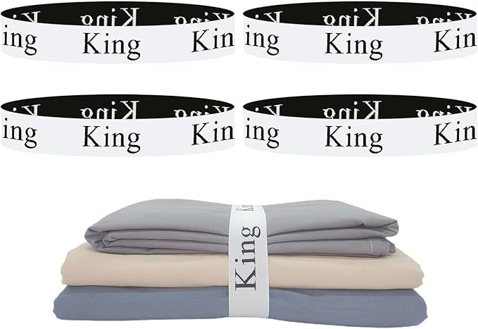 4 Pieces Bed Sheet Organizer Bands, Sheet Organizers and Storage Label Bands, Sheet Label for Bedding, Sheets Organizer for Closet,Sheet Keepers Linen Labels Bedding Bands (4Pcs King)