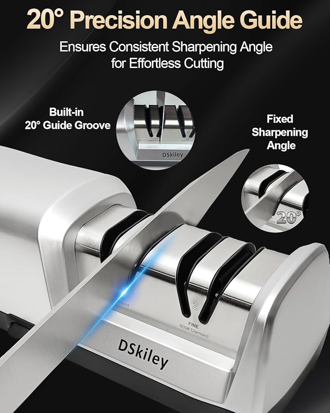 Electric Knife Sharpener for Kitchen – Professional 2-Stage 100% Diamond System with 20° Precision Angle, Fast Sharpening to Restore & Polish Chef Knives (2-Stage Silver)