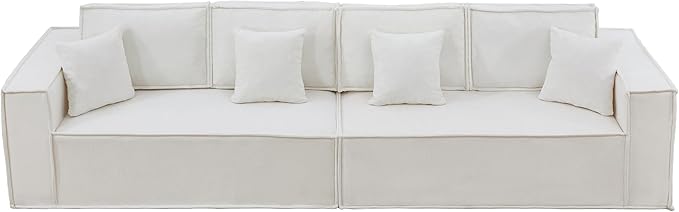 108'' Comfy Chenille Boneless Couch, Oversized Modular Sectional 4 Seater Sofa, Modern Deep Seat Corner Cloud Compressed Couch, No Assembly Sleeper Sofa with Chaise for Living Room, Beige