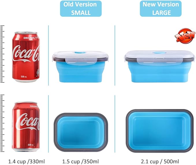 Collapsible Food Storage Containers with Airtight Lid & Air Vent, 16.9 oz, Kitchen Stacking Silicone Collapsible Meal Prep Container Set for Leftover, Microwave Freezer Dishwasher Safe, Blue, Set of 4