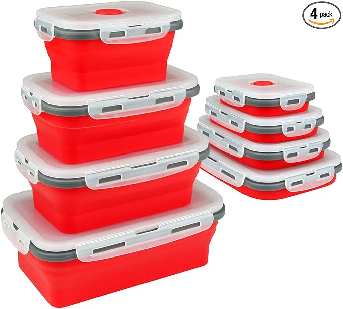 Guyuyii Collapsible Food Storage Containers - 4-Pack Silicone Food Storage Containers with Lids for Pantry - Perfect for Meal Preppers, Lunch, Picnics, Kitchen Use, and Travelers