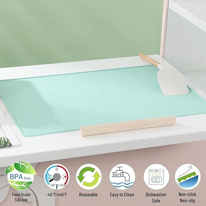 Silicone Baking Mat, 24"X16" Extra Large Non-stick Silicone Mat With High Edge, Food Grade Silicone Dough Rolling Mat For Making Cookies, Macarons, Multipurpose Mat, Countertop Mat, Placemat