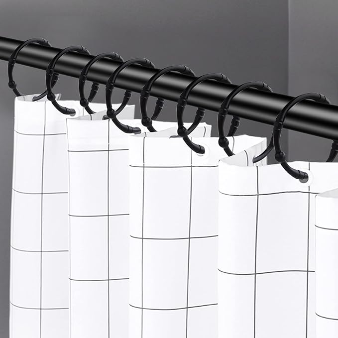 Shower Curtain Hooks, Rustproof Decorative Shower Curtain Rings Metal Round Shower Hooks for Bathroom Shower Rod, 12 Pack (Black)