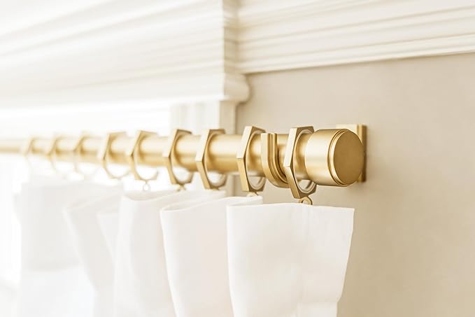 BlastHome® Luxury Curtain Rings - Premium Metal with Quiet, Smooth Nylon Inserts - Pinhooks and Clips Included - 1 1/2" Inside Diameter - 18 Rings for Two Standard Curtains - Brushed Gold