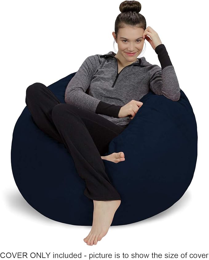 Sofa Sack Bean Bag Chair Cover Only, for Adults and Kids, Without Filling Comfy Fluffy Round or Oval Beanbag Chair Cover Replacement, Lazy Sofa Cover for Reading Chair or Floor Chair, 3 Foot, Navy