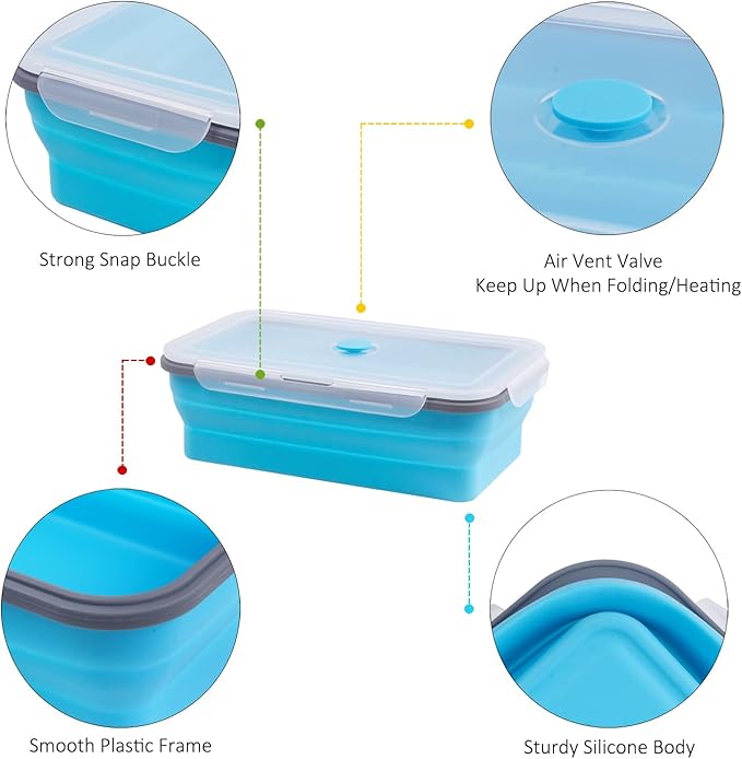 Extra Large Collapsible Food Storage Containers with Lid & Air Vent, 81 oz, 4 Pack, XXL Collapsible Marinade Container BBQ Prep Foldable Silicone Containers, Microwave Freezer Dishwasher Safe