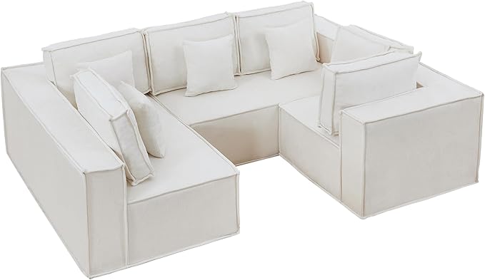 108'' Boneless Chenille U Shaped Couch, Oversized Modular Sectional 5 Seater Sofa, Modern Deep Seat Corner Cloud Compressed Couch, No Assembly Sleeper Sofa with Chaise for Living Room, Beige