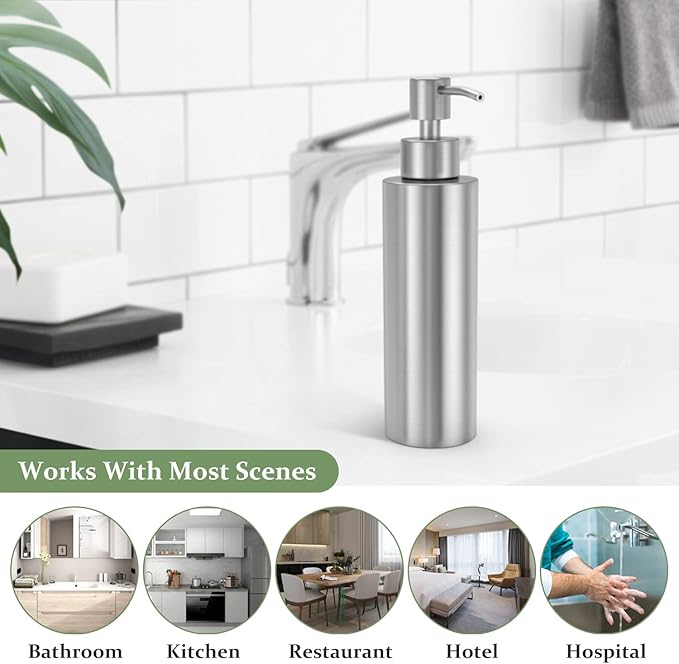 ARKTEK -Stainless Steel Countertop soap dispenser Rust Proof Liquid Hand soap dispenser, Premium Kitchen Pump for Liquid Bathroom Hand Dish Lotion (11.8 Oz / 350 ml)