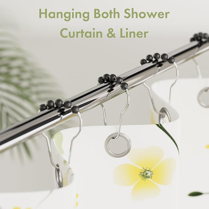 Amazer Black Shower Curtain Hooks, Decorative Rust Proof Acrylic Balls Shower Curtain Hooks, Stainless Steel Shower Hooks for Shower Curtain Bathroom Shower Hooks-Set of 12