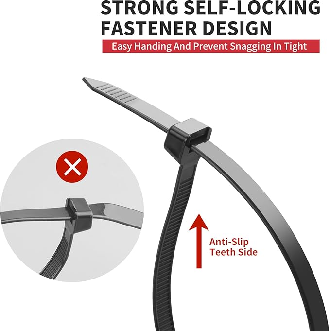Zip Ties Heavy Duty, BethTie 500 Pack (12Inch) Black Cable Ties, Self-Locking Plastic Wire Ties with 220lb Tensile Strength, Black Nylon Zip Ties for Indoor