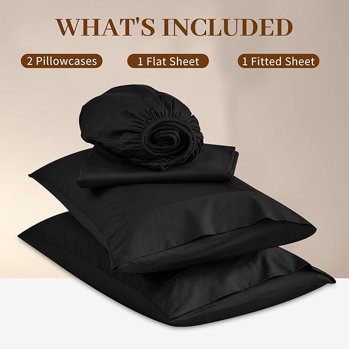 Bedlifes Deep Pocket Sheets 18-24 Inch, Queen Size Egyptian Cotton 1000 Thread Count, 4-Piece - Fits Extra Thick Mattresses, Cooling & Breathable (Black)