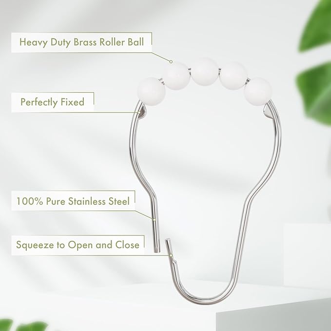 Amazer Shower Curtain Hooks, Decorative Stainless Steel Shower Curtain Hooks for Bathroom Shower Rods Curtains-Set of 12, Acrylic White