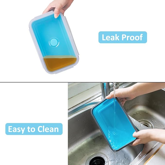 Collapsible Food Storage Containers with Airtight Lid & Air Vent, 40.5 oz, Kitchen Stacking Silicone Collapsible Meal Prep Container Set for Leftover, Microwave Freezer Dishwasher Safe, Blue, Set of 4