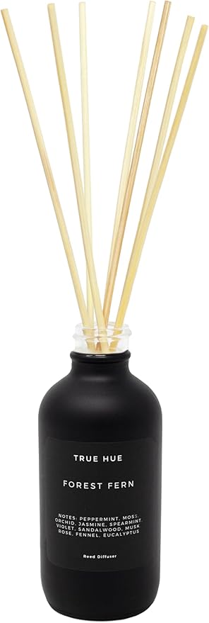 Luxury Reed Diffuser| True Hue | 3.75 fl oz | Glass and Rattan | Lasts for 2-3 Months | Fragrance Diffusers for Home | Handmade in USA (Forest Fern)