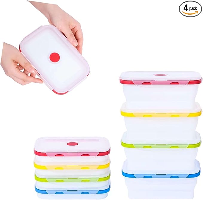 ECOBERI Collapsible Silicone Food Storage Containers, BPA Free, Microwave, Freezer and Dishwasher Safe, Lunch, Meal Prep, Travel, Space-Saving