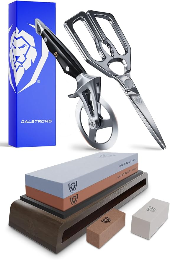 Dalstrong Pizza Wheel Cutter, Whetstone Knife Sharpener & Kitchen Scissors All Purpose -High-Carbon Heavy-Duty Stainless Steel - G10 Handle - Razor Sharp & Blade Cover