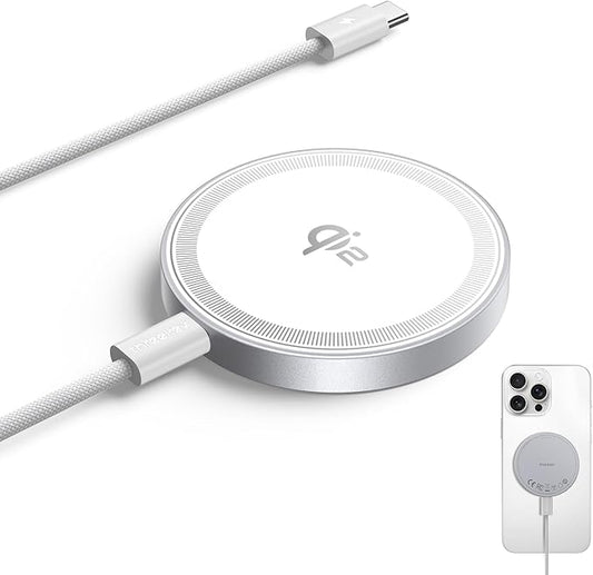THREEKEY Qi2 MagSafe Charger, Magnetic Charger for iPhone 17/16/15/14/13/12 Series & Galaxy S25 Ultra, Qi2 Wireless Charger Dual-Sided Magnets, 15W Fast Charging Pad with 5FT USB-C Cable (White)
