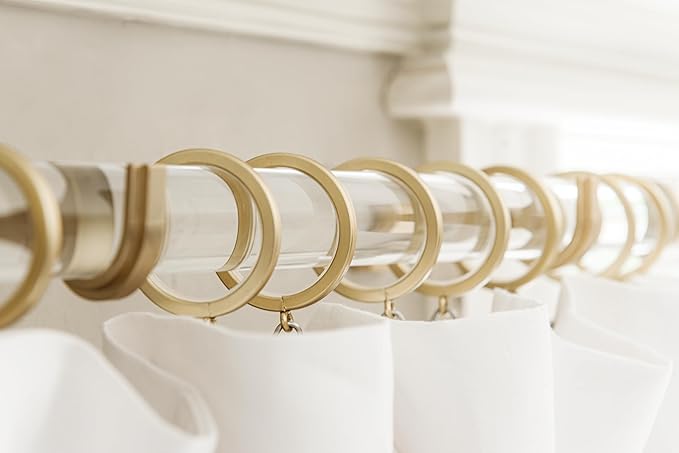 BlastHome® Luxury Curtain Rings – Premium Metal with Quiet, Smooth Nylon Inserts – Pinhooks and Clips Included – 1 1/2" Inside Diameter – 18 Rings for Two Standard Curtains – Brushed Gold