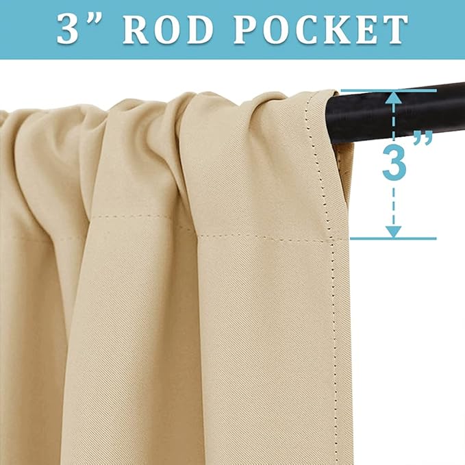 RYB HOME Curtains for Bedroom 63 inches Long, Blackout Thermal Insulating Window Treatment Drapes for Living Room Bathroom Basement Laundry Classroom, W 34 x L 63, Biscotti Beige, 2 Panels