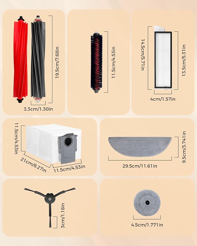 30 Pack Accessories Kit for Roborock S8 MaxV Ultra/S8 Max Ultra Robot Vacuum Cleaner, 2 Main Brushes, 6 Activated Carbon Dust Bags, 4+4 Mop Cloths, 4 HEPA Filters, 6 Side Brushes,1 Self-Cleaning Brush